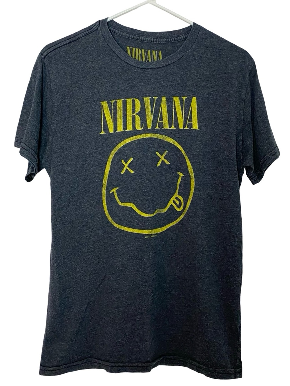 Nirvana Tshirt Mens Size Medium Gray Yellow Logo Short Sleeve Grey Grunge Tee